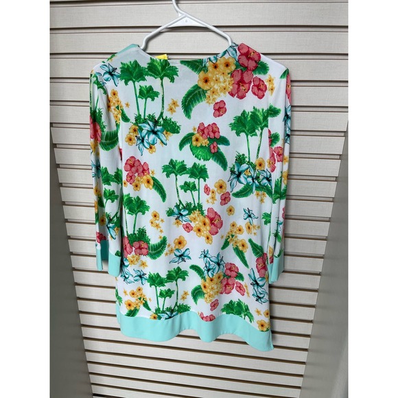 Island Republic 3/4 Sleeve Floral Shirt Size M w/Beaded Accents at V Neck - Picture 3 of 4